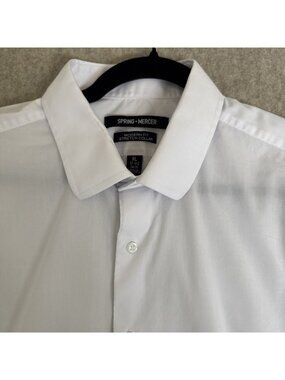 Spring + Mercer White Dress Shirt Men's XL 17.5 Modern Fit Stretch Collar